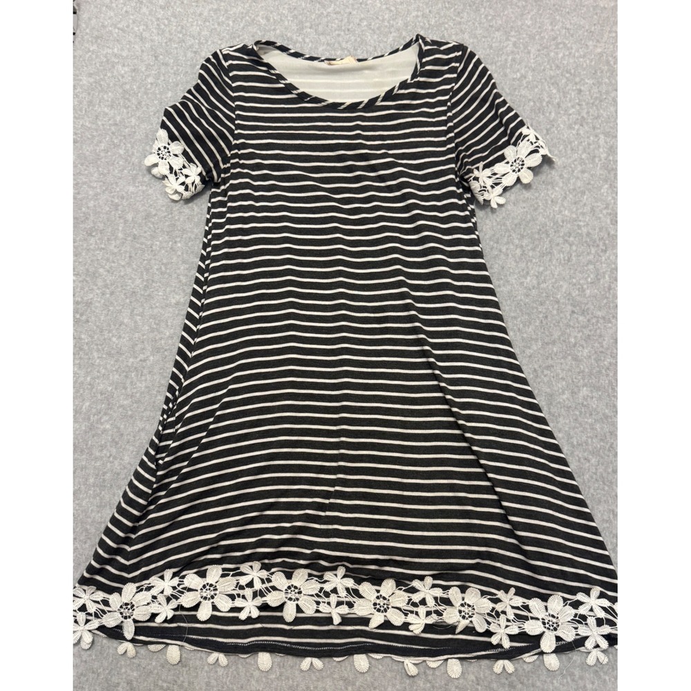 Altar'd State Black White‎ Striped Lace Trim Pocket Dress Small Vacation